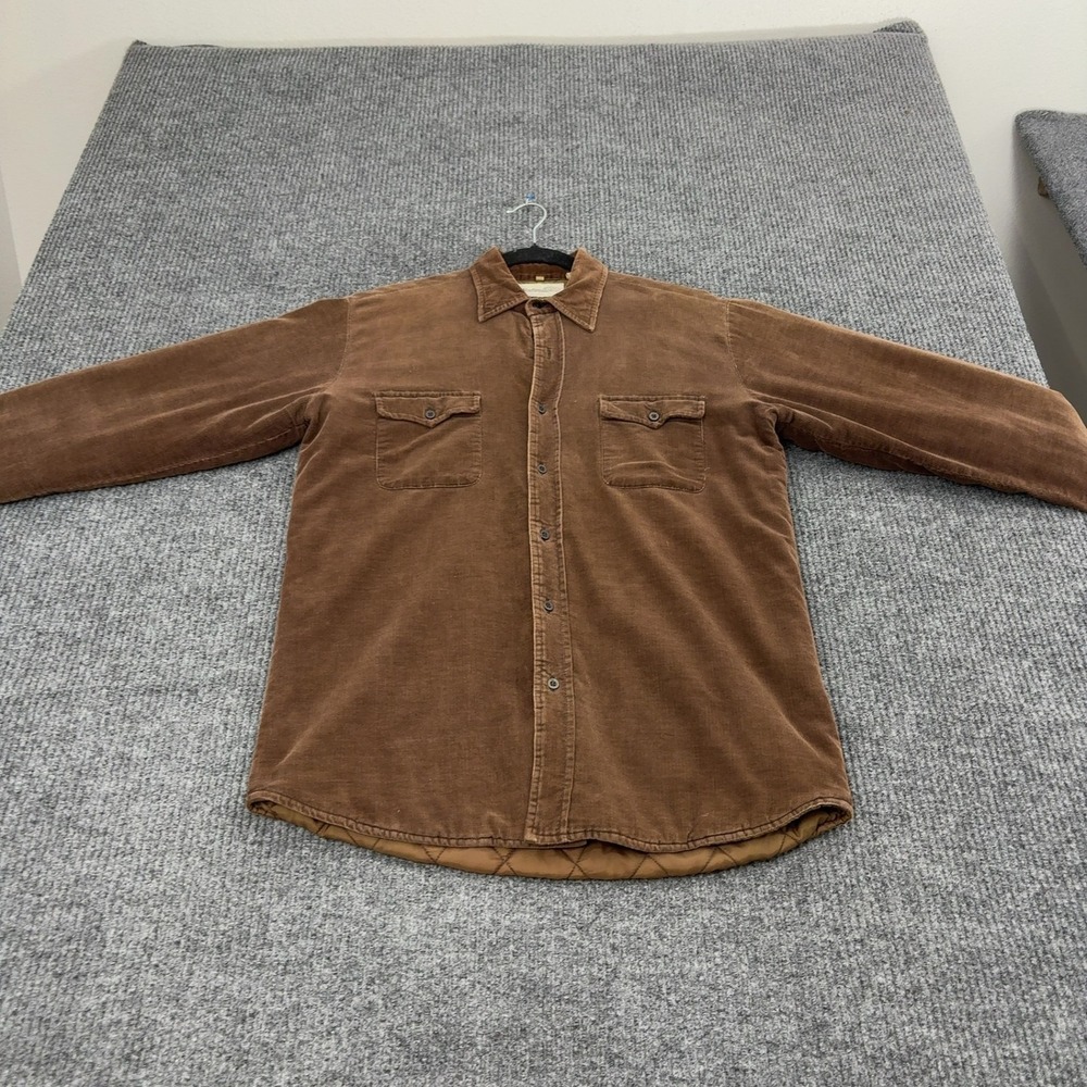 Vintage Windbreaker Shirt Jacket Mens M Brown Cotton Corduroy Quilted Workwear